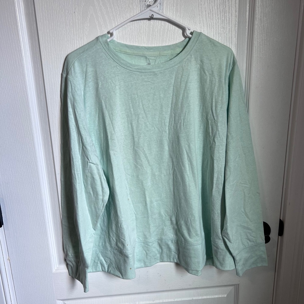 Ideology Women's Casual Mint Wash Long Sleeve Crew Neck Top Plus Size 2X NWT‎